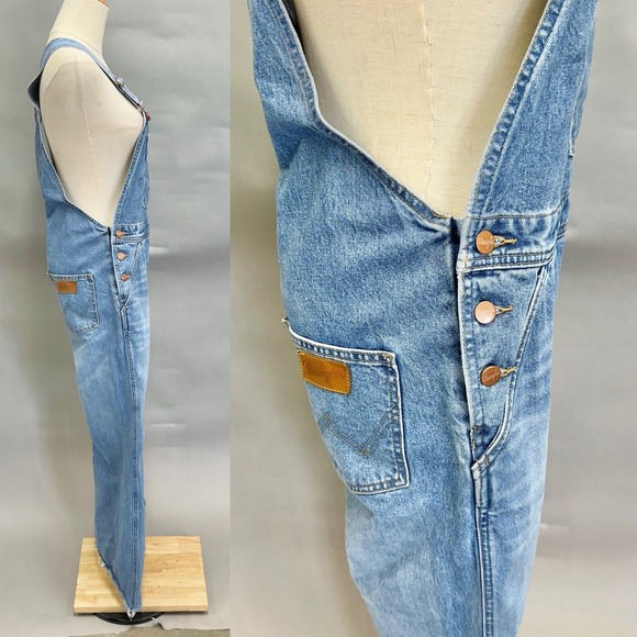 Wrangler Denim Wide Leg Overalls Jumpsuit Blue Bell Bottoms Size S - Picture 8 of 16